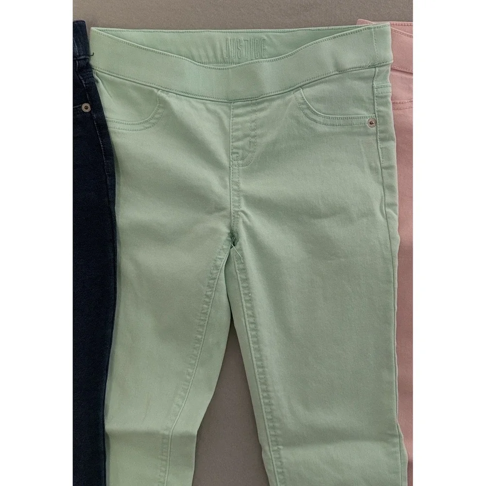 Justice Girls Ankle Jeggings Lot Of 3 MidRise Sz 10 Pull on Pant Denin Pink Mint